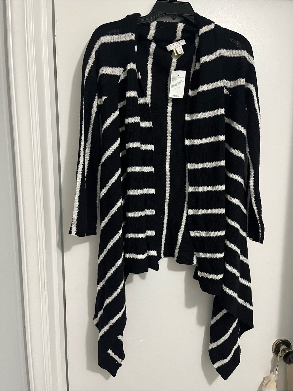 Striped Black & White Open-Front Women's Sweater